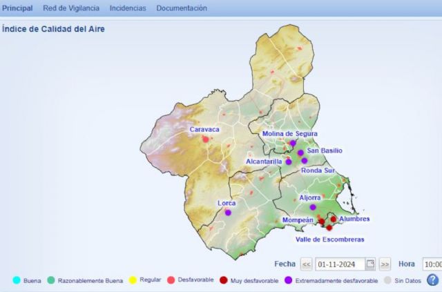 Activado el Nivel 3 de Alerta por partículas en las estaciones de La Aljorra, Mompeán, Alumbres y Valle de Escombreras