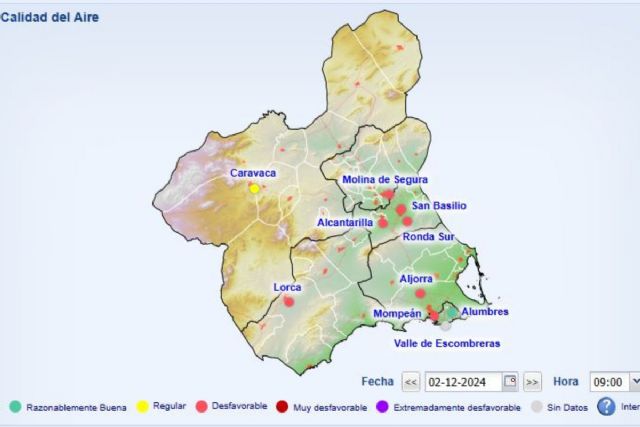 Nivel 1 Preventivo por calidad del aire en Campo de Cartagena y litoral