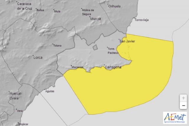 Aviso amarillo por vientos de hasta 60 kilómetros y olas de tres metros en Cartagena, La Azohía y La Manga