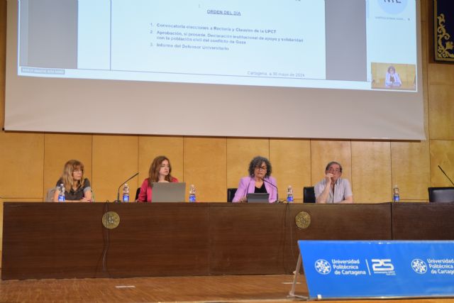 El Claustro de la UPCT pide un alto el fuego en Gaza y se reducen las quejas al Defensor Universitario