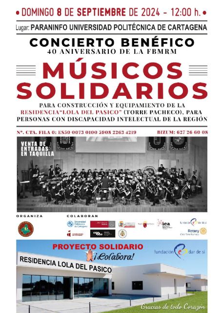 Cuarenta y dos bandas de música ofrecerán un concierto benéfico para la residencia “Lola del Pasico”