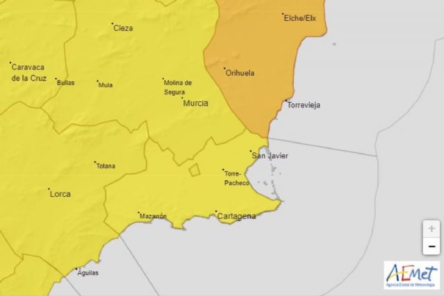 Aviso amarillo por tormenta en Cartagena y comarca este viernes