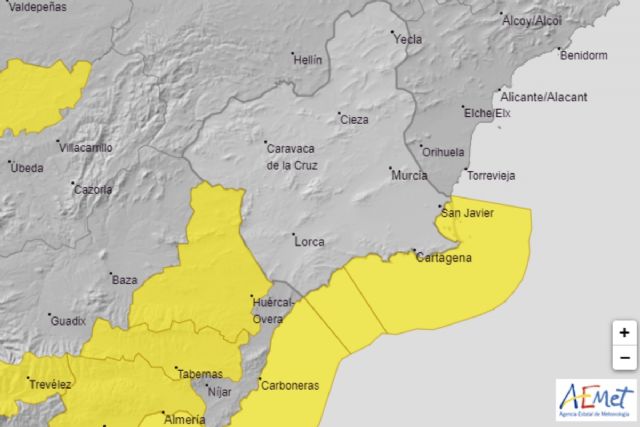 Aviso amarillo en Cartagena y comarca para esta madruga por fenómenos costeros y viento