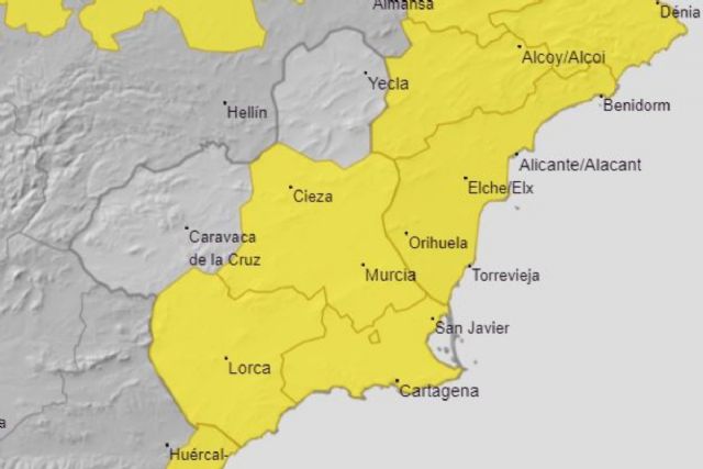 Aviso amarillo por lluvias y tormentas este sábado en Cartagena y comarca