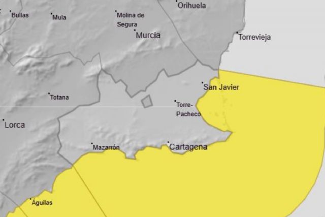 Aviso amarillo por fenómenos costeros y viento esta tarde y noche en el litoral de Cartagena